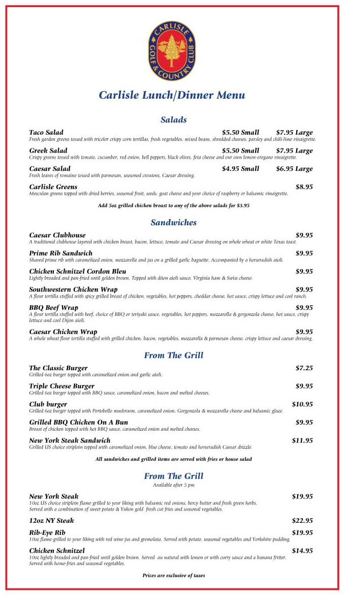 carlisle Breakfast Menu